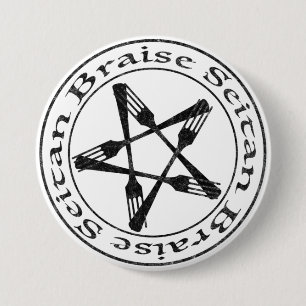 Badge Rond 7,6 Cm Braise Seitan Vegan Pentagram (version sombre)