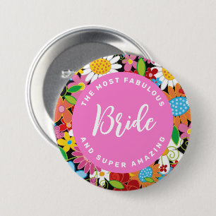 Badge Rond 7,6 Cm BRIDE Fleurs de printemps Jardin Chic Mariage Nom 