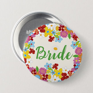 Badge Rond 7,6 Cm BRIDE Fleurs de printemps Jardin Chic Mariage Nom
