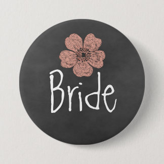 Badge Rond 7,6 Cm Bride Wild Peach Roses Chalkboard