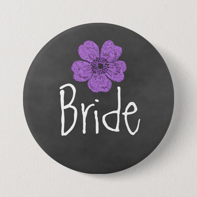 Badge Rond 7,6 Cm Bride Wild Purple Rose Chalkboard (Devant)
