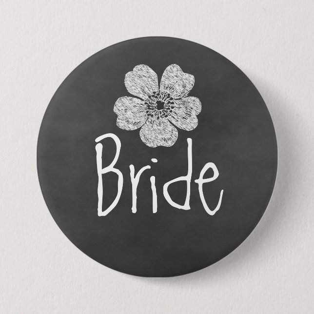 Badge Rond 7,6 Cm Bride Wild White Roses Chalkboard (Devant)