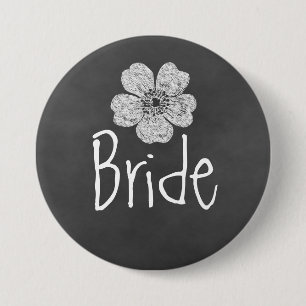 Badge Rond 7,6 Cm Bride Wild White Roses Chalkboard