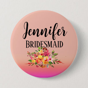 Badge Rond 7,6 Cm Bridesmaid   Floral moderne personnalisé