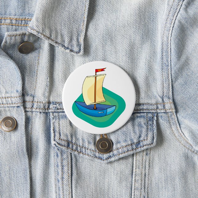 Badge Rond 7,6 Cm Bright Cartoon Boat with Sail Fun Nautical (Créateur téléchargé)