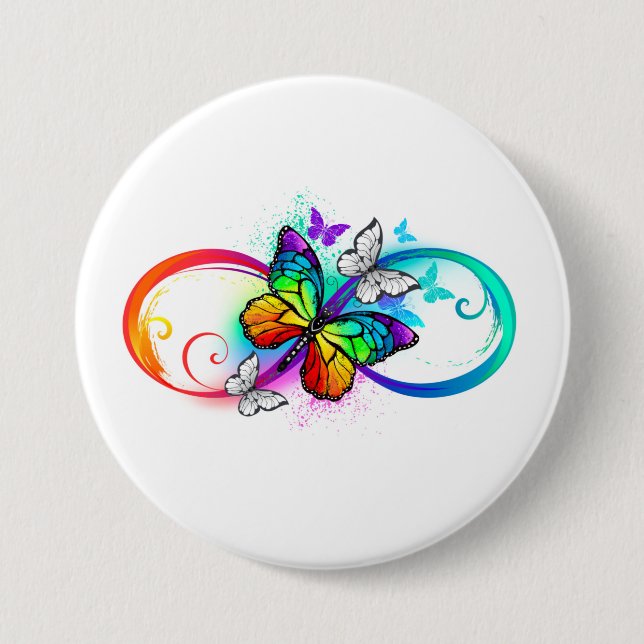Badge Rond 7,6 Cm Bright infinity with rainbow butterfly (Devant)