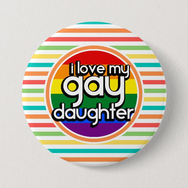 Badge Rond 7,6 Cm Bright Rainbow Stripes, fille gay (Devant)