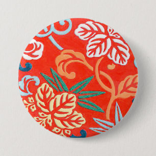 Badge Rond 7,6 Cm Brocade japonaise - rouge et blanc
