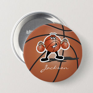 Badge Rond 7,6 Cm Brown type de basket-ball en dessin animé  Personn