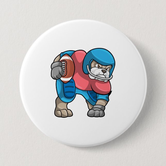 Badge Rond 7,6 Cm Bulldog au sport avec football et casque (Devant)