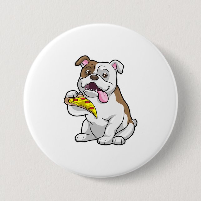 Badge Rond 7,6 Cm Bulldog avec morceau de pizza (Devant)