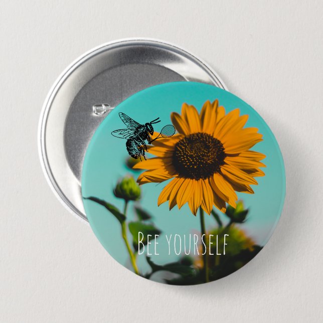 Badge Rond 7,6 Cm Bumble Tennis avec Arrière - plan de tournesol (Devant & derrière)