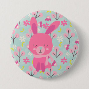Badge Rond 7,6 Cm Bunnies et fleurs roses