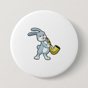 Badge Rond 7,6 Cm Bunny en musique avec saxophone