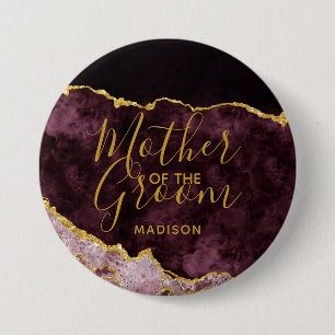 Badge Rond 7,6 Cm Burgundy Blush Gold Foil Agate Mère de la chambre