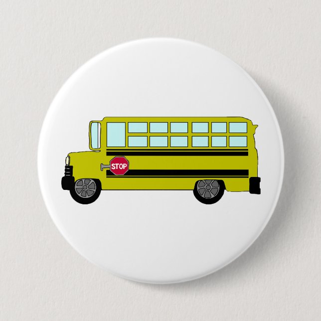 Badge Rond 7,6 Cm Bus scolaire jaune avec panneau d'arrêt (Devant)
