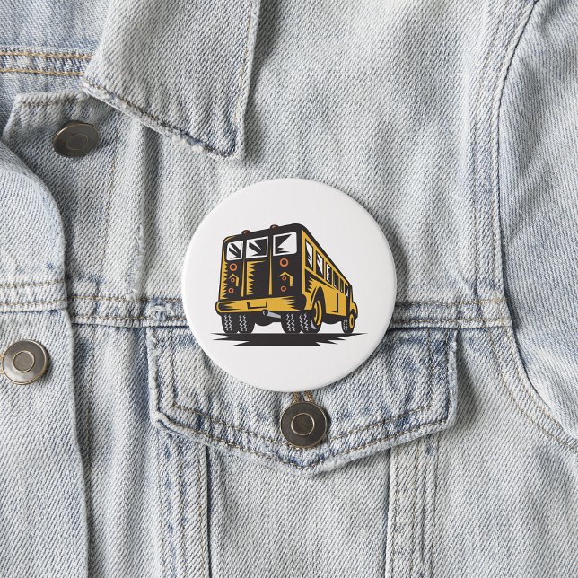 Badge Rond 7,6 Cm Bus scolaire Retro Vintage Jaune (Créateur téléchargé)