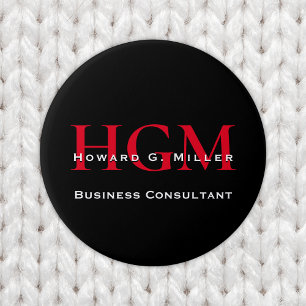 Badge Rond 7,6 Cm Business Modern Black Red 3 Lettre Monogramme Logo