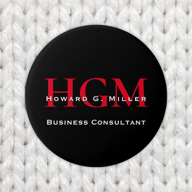Badge Rond 7,6 Cm Business Modern Black Red 3 Lettre Monogramme Logo (Créateur téléchargé)