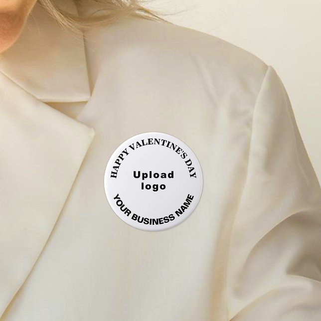 Badge Rond 7,6 Cm Business Valentine Salutation sur Bouton blanc ron (Business name and logo with Happy Valentine's Day greeting on white round button.)