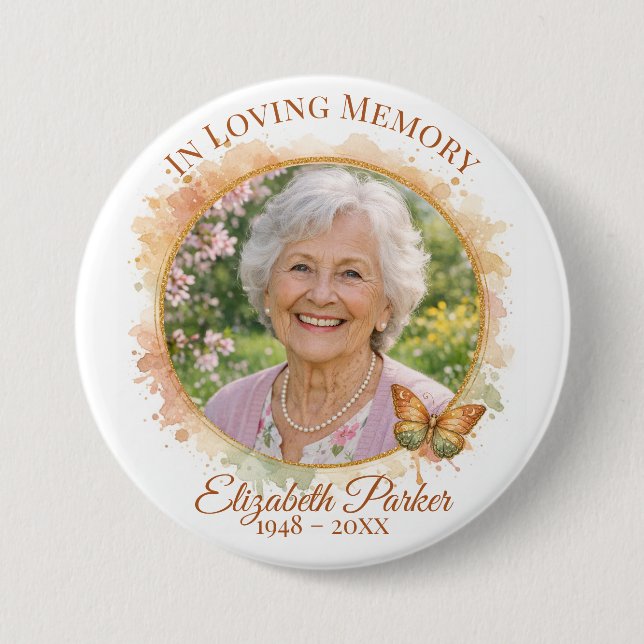 Badge Rond 7,6 Cm Butterfly In Loving Memory Memorial Button Pin (Devant)