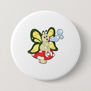 Badge Rond 7,6 Cm Butterfly with Soap bubbles