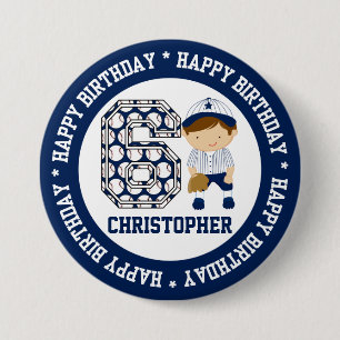 Badge Rond 7,6 Cm BW personnalisé de baseball de 6e anniversaire