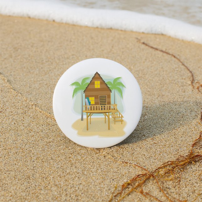 Badge Rond 7,6 Cm Cabane de plage tropicale planches de surf et palm (Créateur téléchargé)