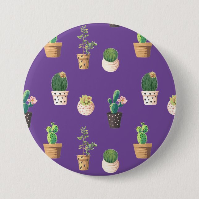 Badge Rond 7,6 Cm Cactus Succulents de Dessert Vert dans les pots (Devant)