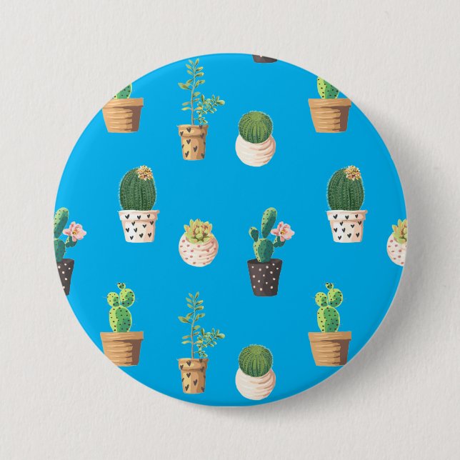 Badge Rond 7,6 Cm Cactus Succulents de Dessert Vert dans les pots (Devant)