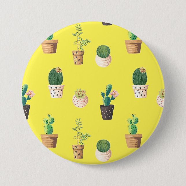 Badge Rond 7,6 Cm Cactus Succulents de Dessert Vert dans les pots (Devant)