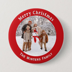 Badge Rond 7,6 Cm Cadeau de Noël personnalisé avec photo rouge pour 