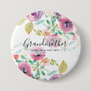 Badge Rond 7,6 Cm Cadeau Grandma - Jolie Plum Fleurs roses Perosonal
