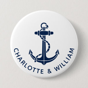 Badge Rond 7,6 Cm Cadeaux de mariage de plage d'ancre de bateau naut