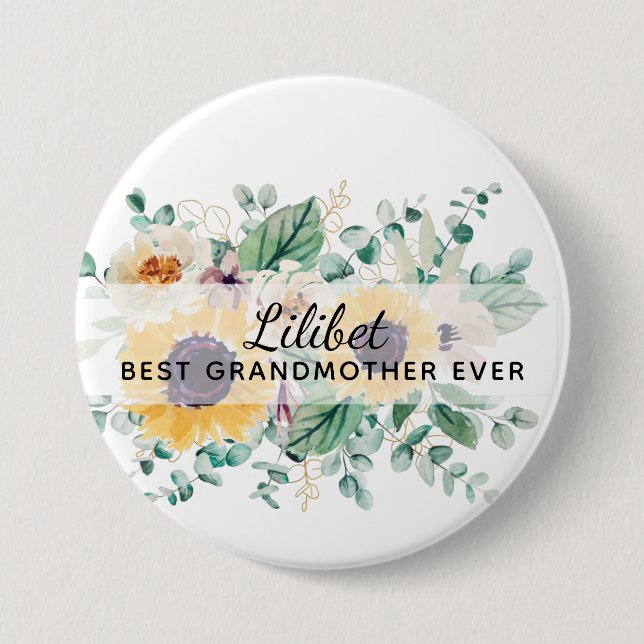 Badge Rond 7,6 Cm Cadeaux GRANDMA - Tournesol Thème Personnalisé (Devant)