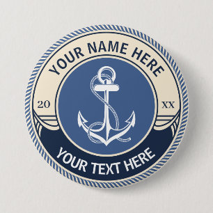 Badge Rond 7,6 Cm Cadre de corde nautique personnalisée d'ancre