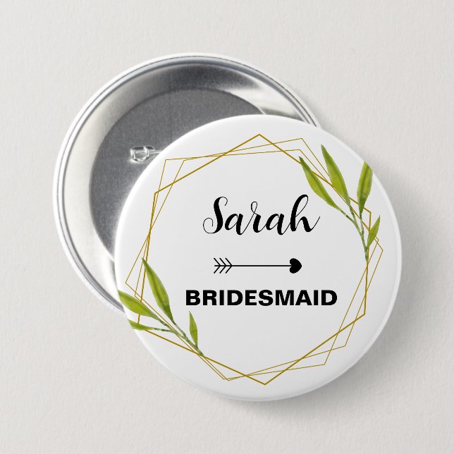 Badge Rond 7,6 Cm Cadre Mariage d'aquarelle Bridesmaid de nom person (Devant & derrière)