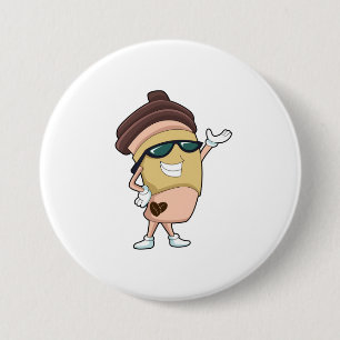 Badge Rond 7,6 Cm Café avec Lunettes de soleil