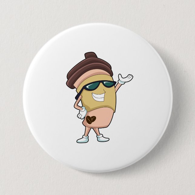 Badge Rond 7,6 Cm Café avec Lunettes de soleil (Devant)