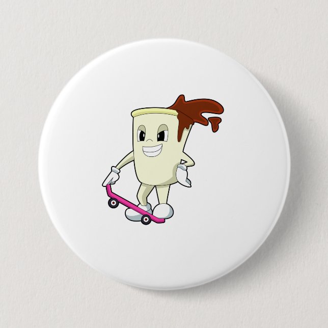 Badge Rond 7,6 Cm Café en patinage avec skateboard (Devant)