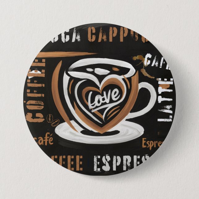 Badge Rond 7,6 Cm Café Mocca Cappucino Esspreso Café'Latte (Devant)