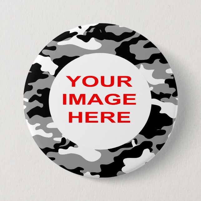 BADGE ROND 7,6 CM CAMO NOIR ET GRIS (Devant)