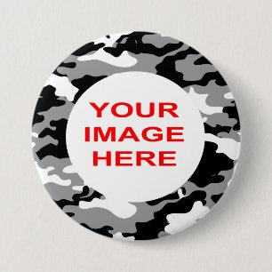 BADGE ROND 7,6 CM CAMO NOIR ET GRIS