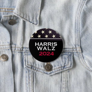 Badge Rond 7,6 Cm CAMPAGNE HARRIS WALZ Stars and Stripes 2024