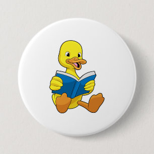 Badge Rond 7,6 Cm Canard à la lecture avec livre