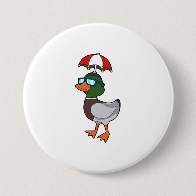 Badge Rond 7,6 Cm Canard à la pluie avec Umbrella.PNG (Devant)