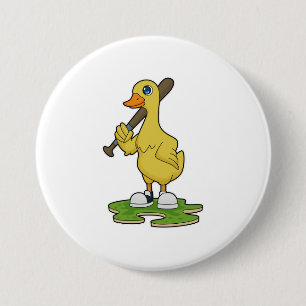 Badge Rond 7,6 Cm Canard au baseball avec batte de baseball