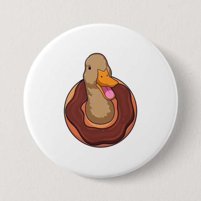 Badge Rond 7,6 Cm Canard avec Donut (Devant)