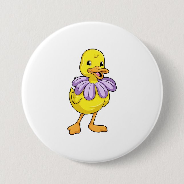 Badge Rond 7,6 Cm Canard avec marguerite (Devant)