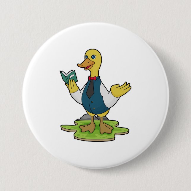 Badge Rond 7,6 Cm Canard comme enseignant avec livre (Devant)